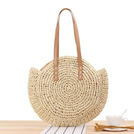 Simple round one shoulder straw woven bag