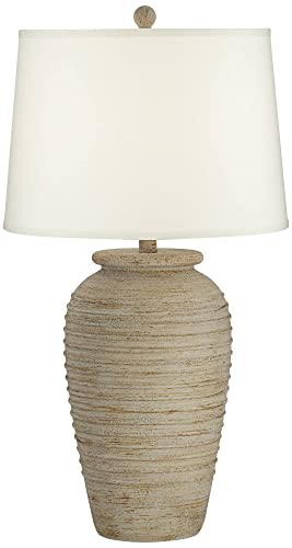 John Timberland Country Cottage Southwest Style Jug-Shaped Table Lamp 28" Tall Sand Tone Desert Ridged Cream Linen Drum Shade for Living Room Bedroom House Bedside Nightstand Home Office