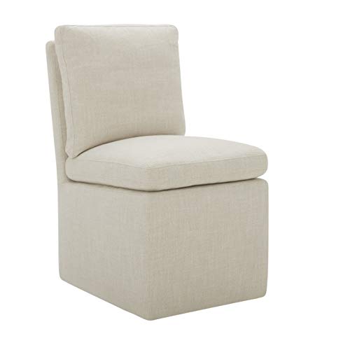 Amazon Brand – Stone & Beam Vivianne Modern Upholstered Armless Dining Chair with Casters, 19.7"W, Linen