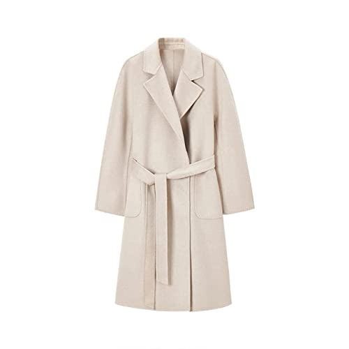 MARKABLE Handmade double-sided cloth, water ripple wool coat, wool cashmere coat, female (as1, alpha, m, regular, regular, Cream-coloured)