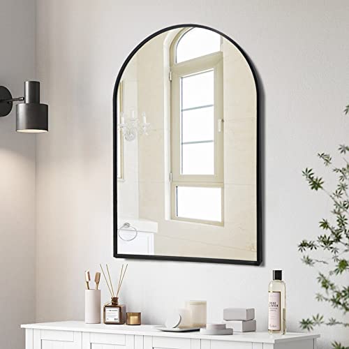 Arched Wall Mirror 20x30 Inch, Black Arched Bathroom Mirror, Vanity Decor Arched Mirror with Metal Frame, Arched Mirror for Entryway, Living Room, Bedroom, Salon -Black Curved Arch Mirror