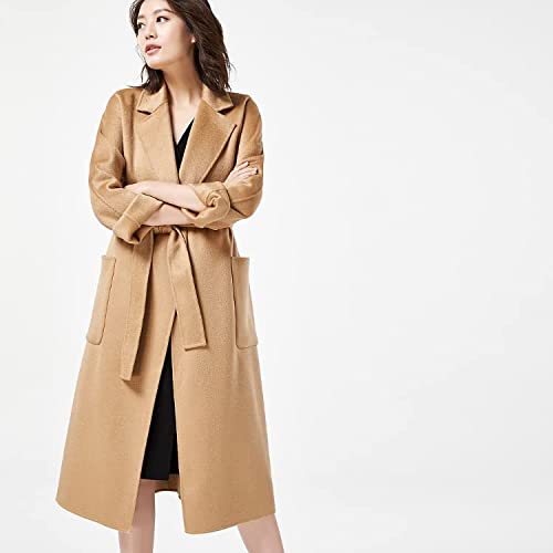 MARKABLE Handmade double-sided cloth, water ripple wool coat, wool cashmere coat, female(Light Camel-M)