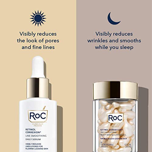 RoC Retinol Correxion Anti-Aging Wrinkle Night Serum, Daily Line Smoothing Skin Care Treatment for Fine Lines, Dark Spots, Post-Acne Scars, 30 Individual Capsules, Unscented, 0.35 Fl Oz - hopeschwing