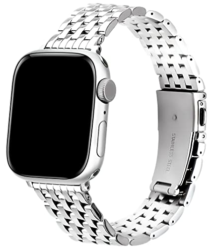 TISIMO for Apple Watch Band 41mm 40mm 38mm 45mm 44mm 42mm Series 8 7 6 5 4 3 2 1 SE SE2 Women and Men,Stainless Steel Metal Watchband for iWatch Bands(38mm 40mm 41mm,Sliver)