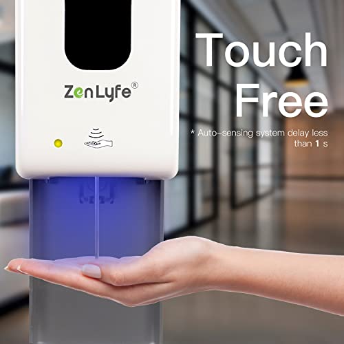 Zen Lyfe Automatic Hand Sanitizer Dispenser with Stand, Hand Sanitizer Stand Station for Churches Schools Offices Restaurants - Includes Drip Catcher and Refillable Bottle, White