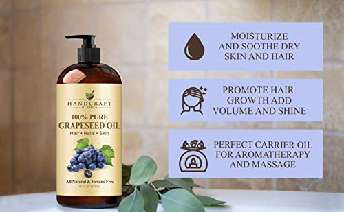 Handcraft Grapeseed Oil - 100% Pure and Natural - Premium Therapeutic Grade Carrier Oil for Aromatherapy, Massage, Moisturizing Skin and Hair - Huge 16 fl. Oz - hopeschwing