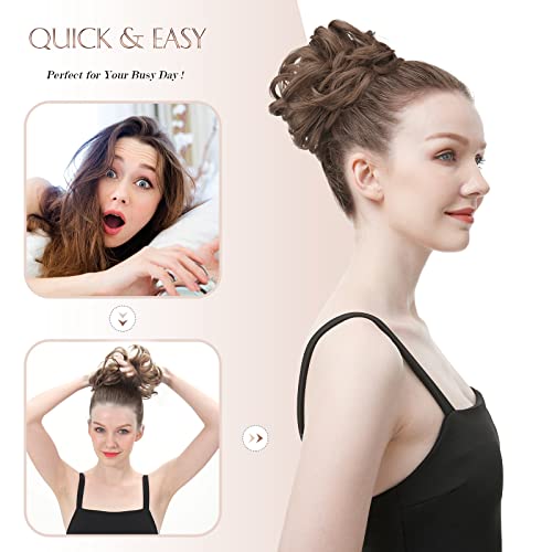 FESHFEN Messy Bun Hair Piece Hair Bun Scrunchies Off Black Synthetic Black Wavy Chignon Ponytail Hair Extensions Thick Updo Hairpieces for Women Girls 1PCS - hopeschwing