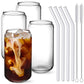 NETANY Drinking Glasses with Glass Straw 4pcs Set - 16oz Can Shaped Glass Cups- 2 Cleaning Brushes - thebastfamily