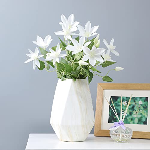 LNGO DEHO 28 inch 8Pcs Artificial Faux Clematis Flower Bouquet UV Resistant Shrubs Office Home Outdoor Decoration (White)