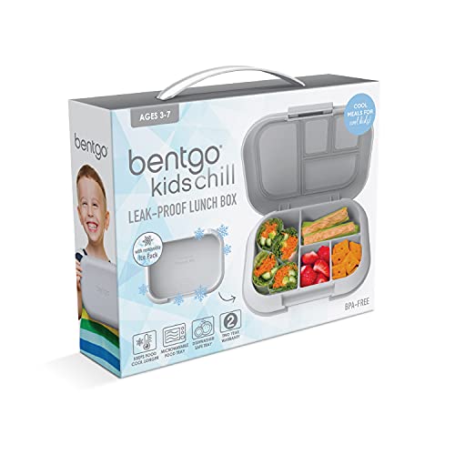 Bentgo® Kids Chill Lunch Box - Bento-Style Lunch Solution with 4 Compartments and Removable Ice Pack for Meals and Snacks On-the-Go - Leak-Proof, Dishwasher Safe, Patented Design (Gray) - kalejunkie