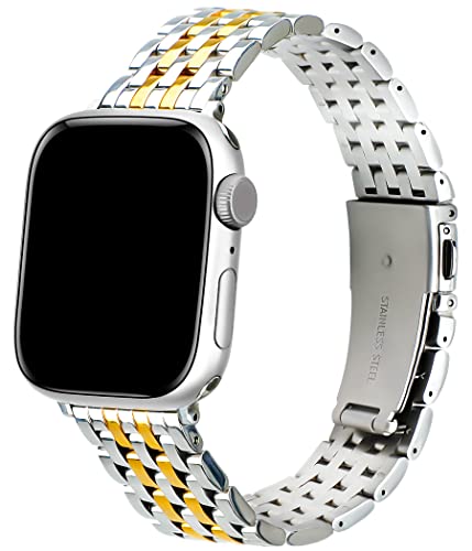 TISIMO for Apple Watch Band 41mm 40mm 38mm 45mm 44mm 42mm Series 8 7 6 5 4 3 2 1 SE SE2 Women and Men,Stainless Steel Metal Watchband for iWatch Bands(38mm 40mm 41mm,Sliver Gold)