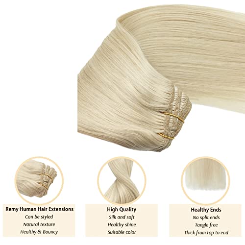 GOO GOO Clip-in Hair Extensions for Women, Soft & Natural, Handmade Real Human Hair Extensions, Platinum Blonde, Long, Straight #60A, 7pcs 120g 22 inches - hopeschwing