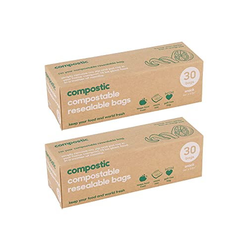 Compostic - Home Compostable Resealable Snack Bags - (6"x3.5") 30 Bags (2 Pack) - kalejunkie