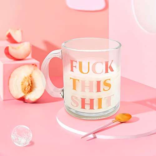 MARKABLE Fuck This Shit - Glass Coffee Mug, Large Wide Mouth Glass Mug, Clear Tea Cup with Handle, Perfect Design for Hot and Cold Drinks, 11 OZ Glass Cup for Beer, Coffee, Milk, Juice and Tea