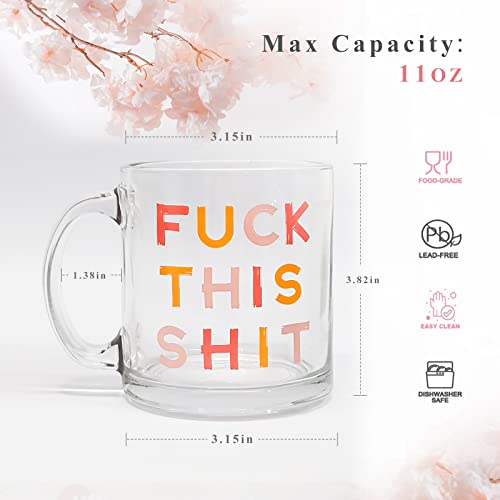 MARKABLE Fuck This Shit - Glass Coffee Mug, Large Wide Mouth Glass Mug, Clear Tea Cup with Handle, Perfect Design for Hot and Cold Drinks, 11 OZ Glass Cup for Beer, Coffee, Milk, Tea and Juice