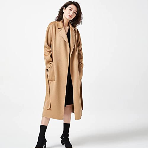 MARKABLE Handmade double-sided cloth, water ripple wool coat, wool cashmere coat, female(Light Camel-M)
