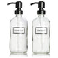 Ceramic Printed Glass Dish Soap and Hand Soap Dispenser Set with Black Metal Pump, 16 oz, Clear