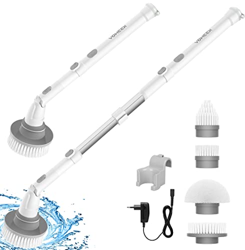 Voweek Electric Spin Scrubber, Cordless Cleaning Brush with Adjustable Extension Arm 4 Replaceable Cleaning Heads, Power Shower Scrubber for Bathroom, Tub, Tile, Floor - ourpnwhome