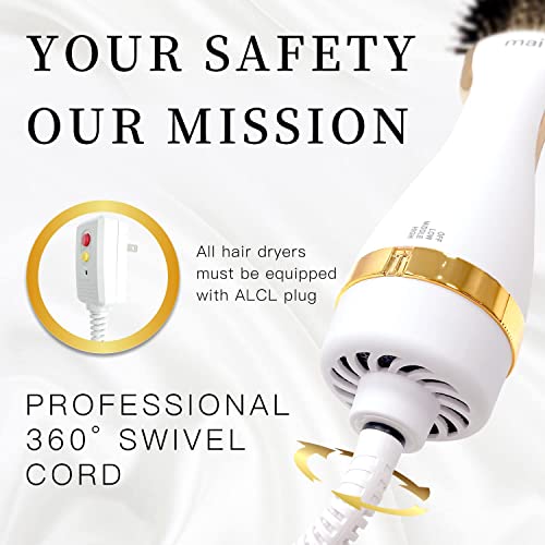 Professional Hair Dryer Brush Blow Dryer Brush in One, White Gold Hot Air Brush with 60MM Oval Barrel, One-Step Hair Dryer and Volumizer for All Hair Types