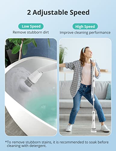 Voweek Electric Spin Scrubber, Cordless Cleaning Brush with Adjustable Extension Arm 4 Replaceable Cleaning Heads, Power Shower Scrubber for Bathroom, Tub, Tile, Floor - ourpnwhome