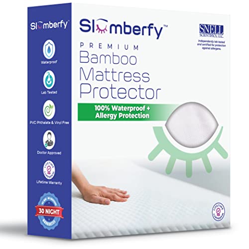 Waterproof Mattress Protector by Slumberfy | Hypoallergenic Bamboo Mattress Protector | Natural + Breathable Jacquard Fabric | Twin Mattress Cover – 39x75” - thebastfamily