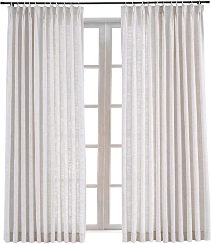TWOPAGES 150 W x 102 L inch Pinch Pleat Unlined Darkening Drape Faux Linen Curtain Drapery Panel for Living Room Bedroom Meetingroom Club Theater Patio Door (1 Panel),Beige White