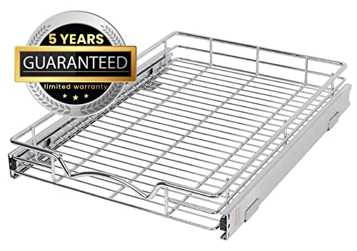 Hold N’ Storage Pull Out Cabinet Drawer Organizer-14”W x 21”D - Requires At Least a 15-1/4” Cabinet Opening, Steel Metal, Chrome Finish - elpetersondesign