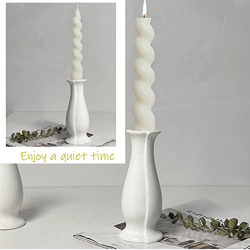 White Taper Candles Stick Spiral Twisted Candles H 7.5inch Wax Unscented White Dinner Candle Dripless for Home Decor, Relaxation & All Occasions(White)