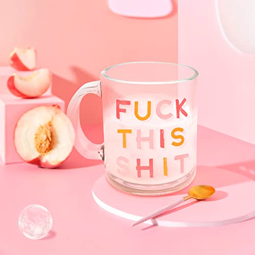 MARKABLE Fuck This Shit - Glass Coffee Mug, Large Wide Mouth Glass Mug, Clear Tea Cup with Handle, Perfect Design for Hot and Cold Drinks, 11 OZ Glass Cup for Beer, Coffee, Milk, Tea and Juice