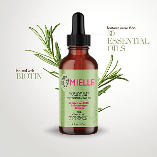 Mielle Organics Rosemary Mint Scalp & Hair Strengthening Oil With Biotin & Essential Oils, Nourishing Treatment for Split Ends and Dry Scalp for All Hair Types, 2-Fluid Ounces - hopeschwing