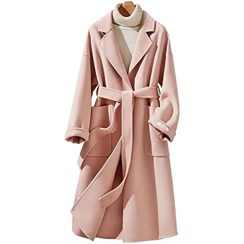MARKABLE Handmade double-sided cloth, water ripple wool coat, wool cashmere coat, female (as1, alpha, m, regular, regular, Light Pink)