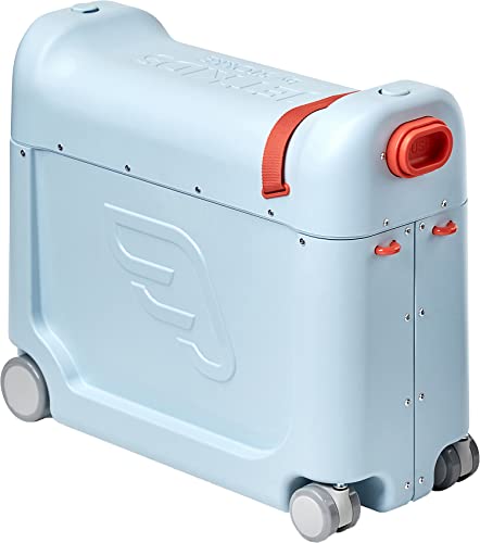 JetKids by Stokke BedBox, Blue Sky - Kid's Ride-On Suitcase & In-Flight Bed - Help Your Child Relax & Sleep on the Plane - Approved by Many Airlines - Best for Ages 3-7 - thebastfamily