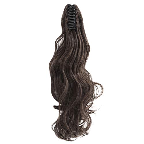 Felendy Ponytail Extension Claw 18" 20" Curly Wavy Straight Clip in Hairpiece One Piece A Jaw Long Pony Tails for Women Dark Brown - hopeschwing