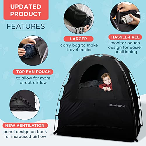 SlumberPod 3.0 Portable Privacy Pod Blackout Canopy Crib Cover Baby Travel Essential (Black/Grey) - thebastfamily