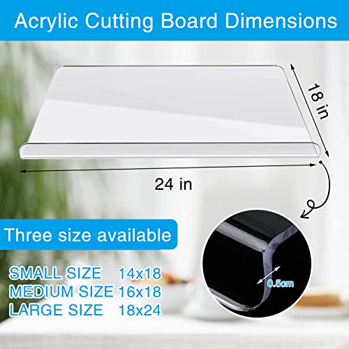 Acrylic Cutting Boards for Kitchen Counter, 2023 NEW Clear Cutting Board for Kitchen, Acrylic Anti-Slip Transparent Cutting Board with Lip for Counter Countertop Protector Home Restaurant (24x18 in)