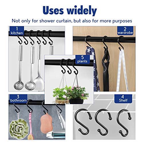 Metal Shower Curtain Hooks，Set of 12 Rings，Rust Resistant S Shaped Hooks Hangers for Shower Curtains, Kitchen Utensils, Clothing, Towels, etc. (Black) - elpetersondesign
