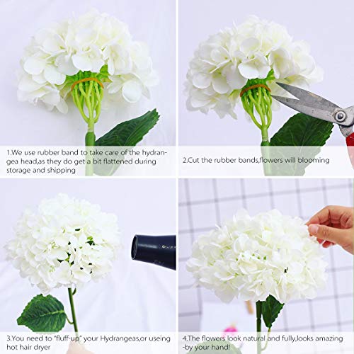 PARTY JOY 5PCS 15.4In Artificial Hydrangea Silk Flowers Bouquet Faux Hydrangea Stems for Wedding Centerpieces Home Decor (White, 5)