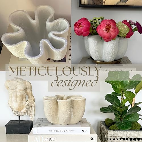 Nico Curvy Decorative Bowl Fluted Vase Home Decor Accents for Living Room Styling Coffee Table Bookshelf and Console Table Styling - Organic Sculptural Object - 5H x 9W in