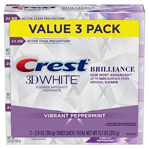 Crest 3D White Brilliance Toothpaste, Vibrant Peppermint, 3.9 Oz (Pack of 3) - hopeschwing