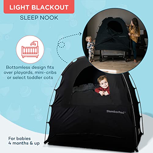 SlumberPod 3.0 Portable Privacy Pod Blackout Canopy Crib Cover Baby Travel Essential (Black/Grey) - thebastfamily