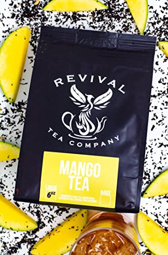 REVIVAL TEA - Mango Tea - Flowery Orange Pekoe, Marigold Petals and Real Mango Pieces| 24 Tea Bags | Hot or Iced Tea