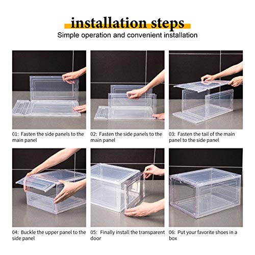 Attelite Drop Front Shoe Box,Set of 6,Stackable Plastic Shoe Box with Clear Door,As Shoe Storage Box and Clear Shoe Box,For Display Sneakers,Easy Assembly,Fit up to US Size 12(13.4”x 10.6”x 7.4”)Black - elpetersondesign