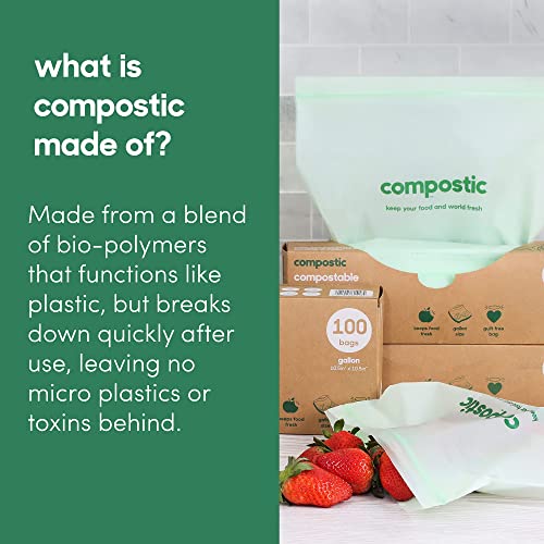 Compostic - Home Compostable Resealable Sandwich Bags (7"x7") - 50 Bags (2 Pack) | 100 Count - kalejunkie