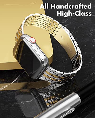 TISIMO for Apple Watch Band 41mm 40mm 38mm 45mm 44mm 42mm Series 8 7 6 5 4 3 2 1 SE SE2 Women and Men,Stainless Steel Metal Watchband for iWatch Bands(38mm 40mm 41mm,Sliver Gold)