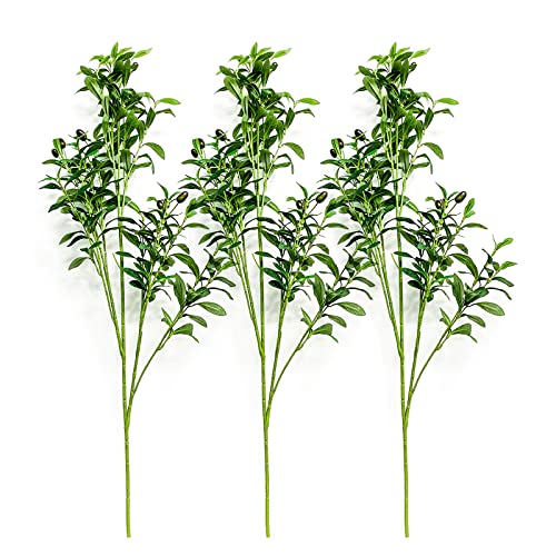 Zen Lyfe 3pcs Artificial Olive Branches for Vases Faux Olive Branches with Olives Greenery Stems Fake Plants Home Decor Indoor Outdoor Wedding Decoration 39 Inch Long Tall