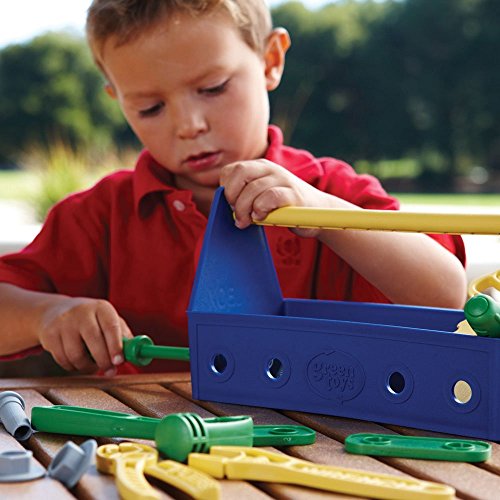 Green Toys Tool Set, Blue - 15 Piece Pretend Play, Motor Skills, Language & Communication Kids Role Play Toy. No BPA, phthalates, PVC. Dishwasher Safe, Recycled Plastic, Made in USA. - thebastfamily