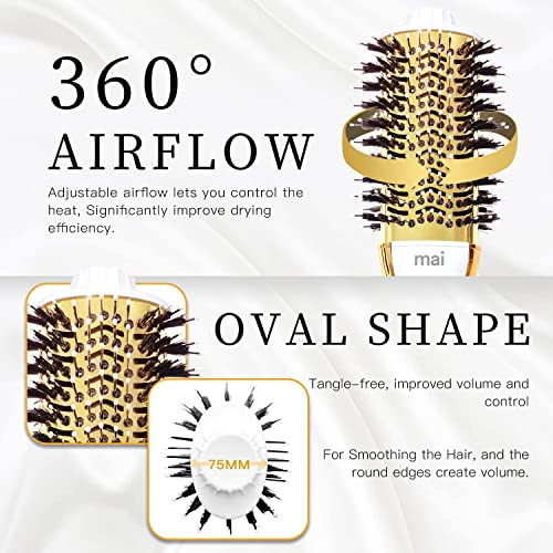 Professional Hair Dryer Brush Blow Dryer Brush in One, White Gold Hot Air Brush with 60MM Oval Barrel, One-Step Hair Dryer and Volumizer for All Hair Types