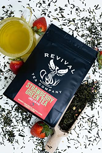 REVIVAL TEA - Strawberry Green Tea - Sencha Green Tea , Rose Petals and Natural Strawberry Flavoring | 24 Tea Bags