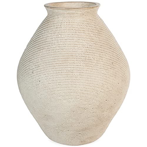 Signature Design by Ashley Hannela 12" Modern Distressed Polyresin Vase, Antique Tan
