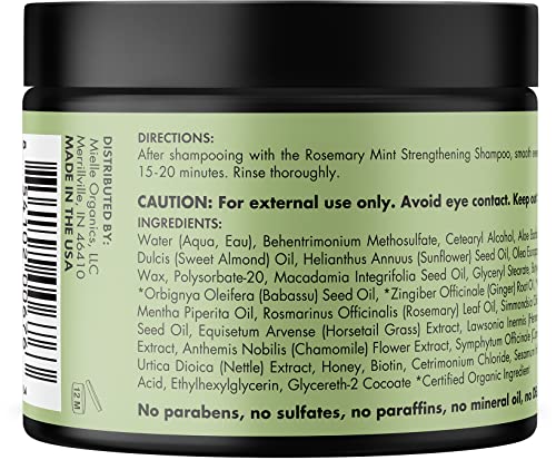 Mielle Organics Rosemary Mint Strengthening Hair Masque, Essential Oil & Biotin Deep Treatment, Miracle Repair for Dry, Damaged, & Frizzy Hair, 12 Ounces - hopeschwing